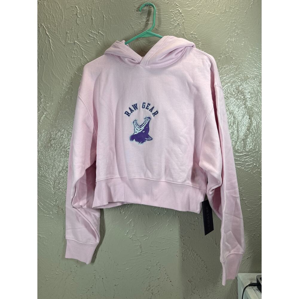 Raw Gear Hoodie Pink Coyote Crop Long Sleeve Womens Size Medium‎ NWT